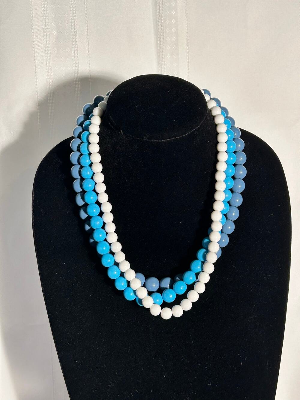 Vintage Blue Resin Bead Necklace Set Layering Stackable Beaded 10.75 In